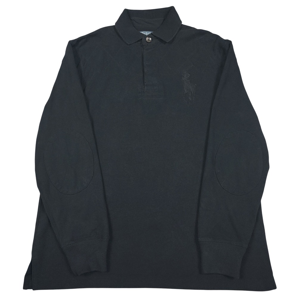 Vintage Polo Ralph Lauren Rugby Shirt Mens L Black Big Pony Padded Elbow Patch